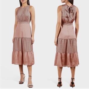 Ted Baker Izziie Dusty Pink Polka Dot Sleeveless Midi Tiered Dress Size 3/8